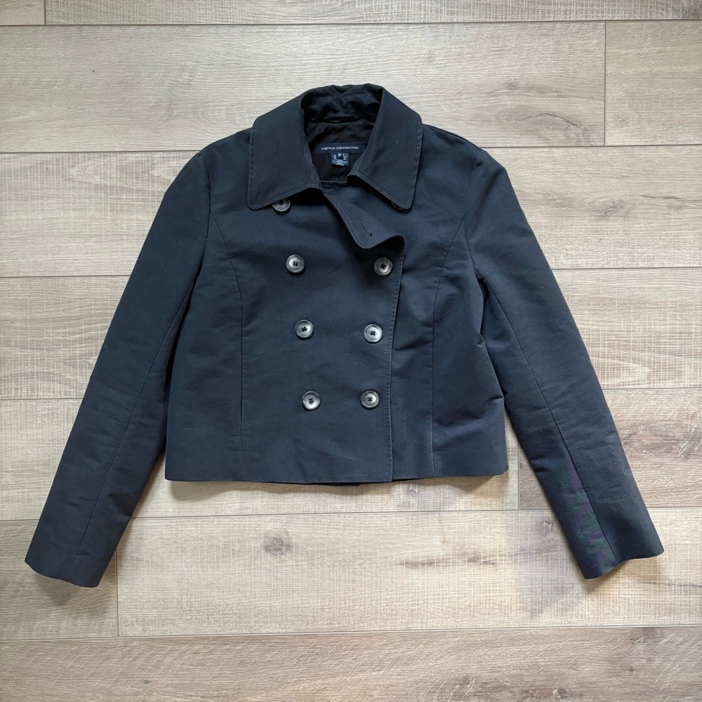 French Connection Cropped Navy Trench